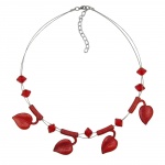 necklace leaf beads red-coloured on coated flexible wire 44cm