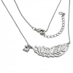 necklace, leaf/ feather pendant, white gold coloured