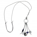 necklace, light grey/ blue beads