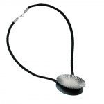 necklace, metal pendant, black cord, 60cm