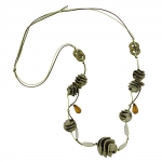 necklace, olive-green spiral beads, cord
