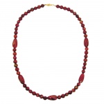 necklace, olive shaped, red marbled beads