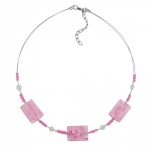 necklace rectangle beads pink marbled 45cm