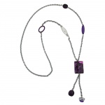 necklace, rectangle, lilac-white marbled, 90cm