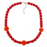 necklace, red, cubic, round and spiral beads