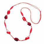 necklace, red/black beads on red cord, 100cm