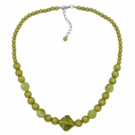 necklace, round and cubic beads, light green