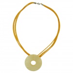 necklace, round pendant, yellow/orange