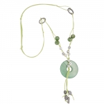 necklace, silk-green round pendant