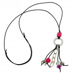 necklace, silver-grey / pink beads