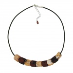necklace slant bead plastic brown marbled and beige marbled solid rubber black 45cm