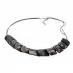 necklace, slanted bead, grey marbled