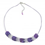 necklace, slanted bead lilac-crystal,  cord light lilac