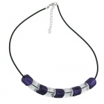 necklace, slanted bead lilac-crystal, rubber band black