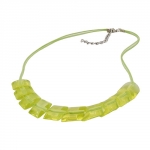 necklace, slanted beads, kiwi-green, cord light green