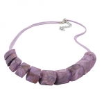 necklace, slanted beads lilac-marbeled, cord light lilac