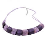 necklace, slanted beads lilac-mixed, cord light lilac