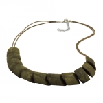 necklace, slanted beads, olive marbled, cord olive