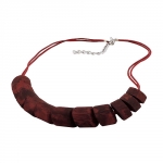 necklace, slanted beads, red marbled