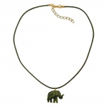 necklace, small elephant pendant, olive green marbled