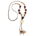 necklace, spiral bead beige, brown-beige, 100cm