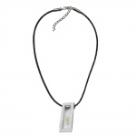 necklace, square, wax-white & silver, 45cm