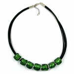 necklace, stone bead, green-silver, 50cm