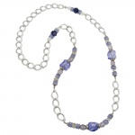 necklace, stone-pearl blue, curb chain, 90cm
