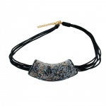 necklace, tube, flat curved, granite/gold colored, marbled, 50cm