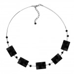 necklace wavy rectangle beads shiny black 45cm