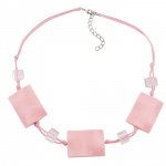 necklace, wavy tetragon, pink, cord pink 