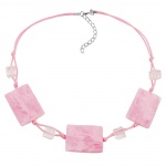 necklace, wavy tetragon, white-pink 
