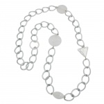 necklace, wide curb chain, crystal pearl, 90cm