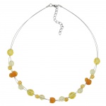 necklace yellow and orange glass beads on coated flexible wire