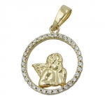 pendant 14mm angel motif with zirconias 9k gold