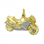 pendant 15x28mm motorcycle bicolor partly rhodium-plated 9k gold