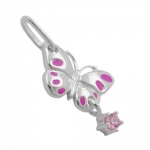 pendant 18x8mm butterfly pink laquered with tag zirconia pink silver 925