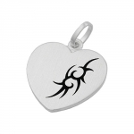 pendant 23x22mm heart with tribal black lacquered matt silver 925