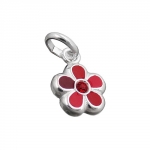 pendant, for children, red flower, silver 925