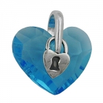 pendant, heart, blue glass cyrstal, silver 925