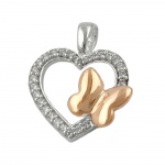pendant, heart with zirconia and butterfly, silver 925
