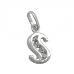 pendant, initial s with cz, silver 925