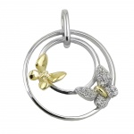 pendant, two butterflys, silver 925