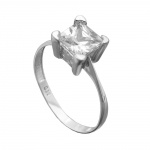 Ring 8mm single cubic zirconia shiny rhodium plated silver 925 ring size 58