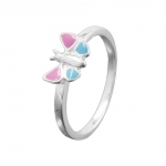 ring, pink/blue butterfly, silver 925