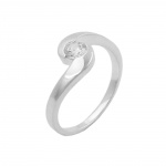 ring, round zirconia, silver 925