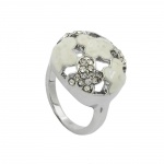ring white enamel & glass crystals rhodium plated