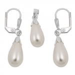 Set pendant/studs white bead, silver 925