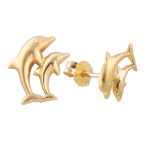 stud earrings 10x7mm dolphin couple matte shiny 9k gold