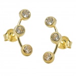 stud earrings 15x3,5mm bow 3x zirconias on a curved bar 9k gold